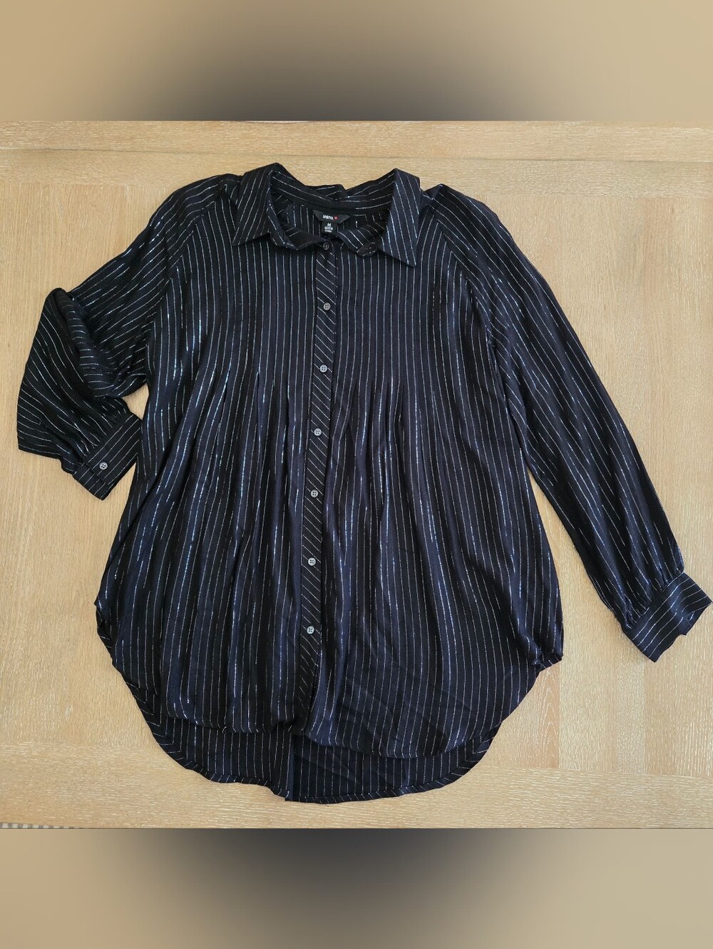 Black Metallic Pinstripe Button-Front Women's Dress Shirt